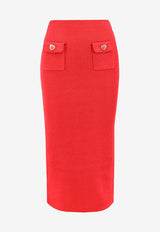 Self-Portrait Knitted Midi Pencil Skirt Red AW24083MSKR_RED