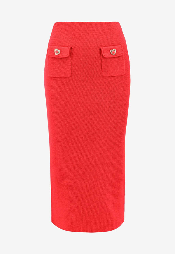 Self-Portrait Knitted Midi Pencil Skirt Red AW24083MSKR_RED