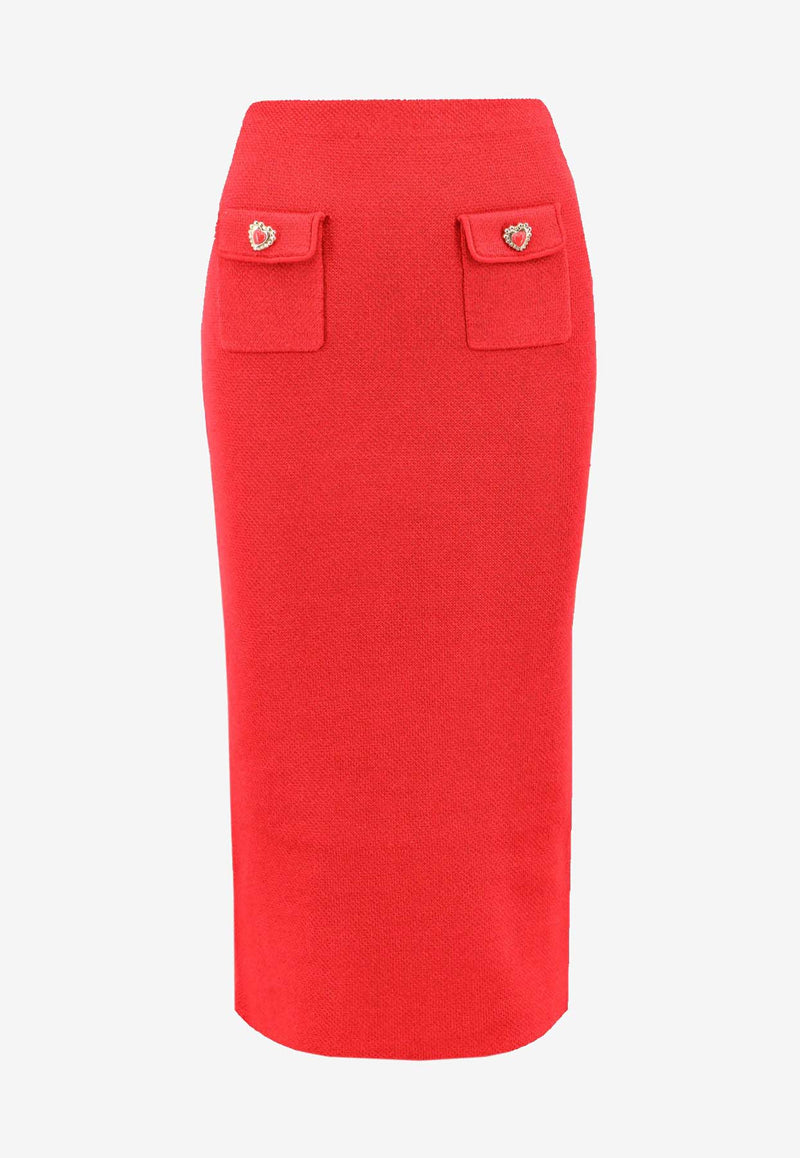 Self-Portrait Knitted Midi Pencil Skirt Red AW24083MSKR_RED