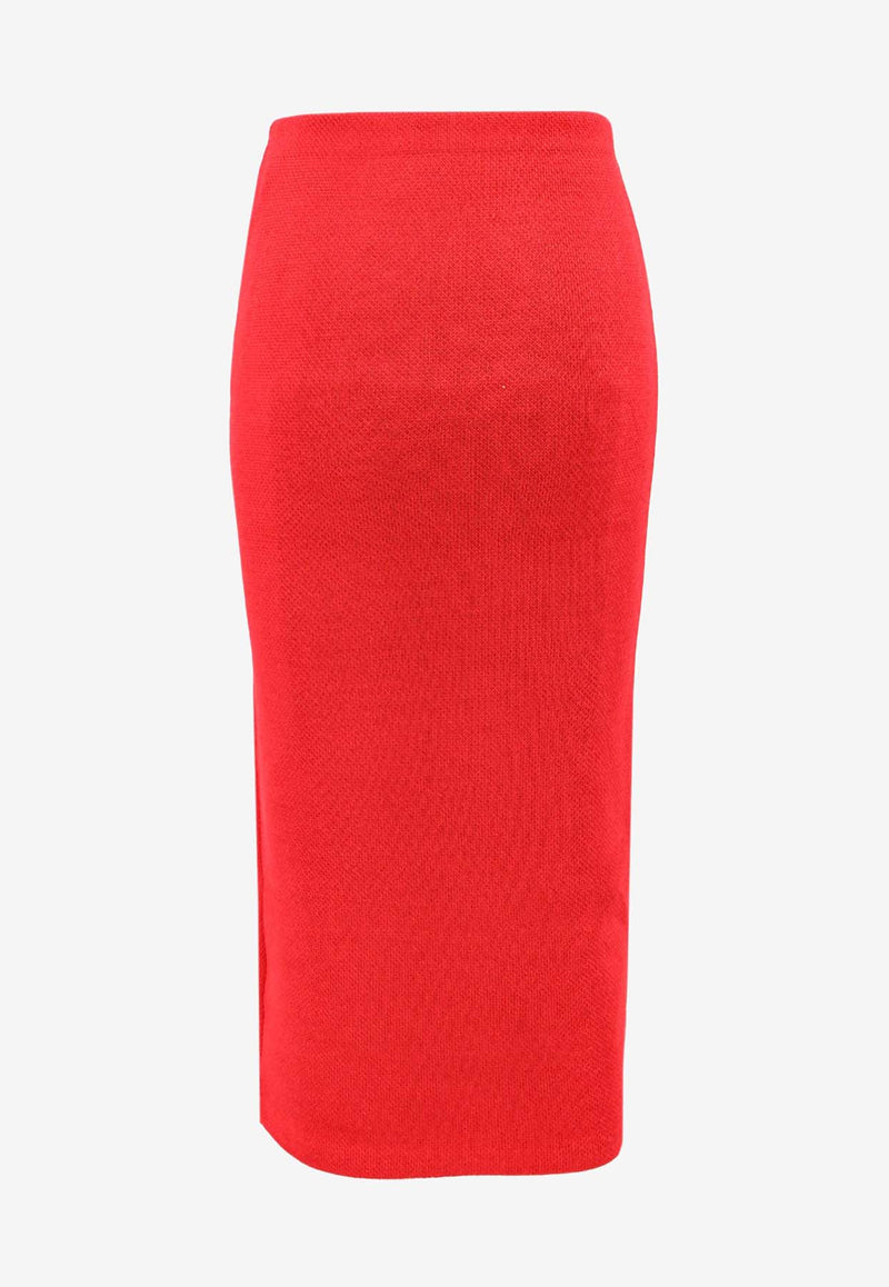 Self-Portrait Knitted Midi Pencil Skirt Red AW24083MSKR_RED