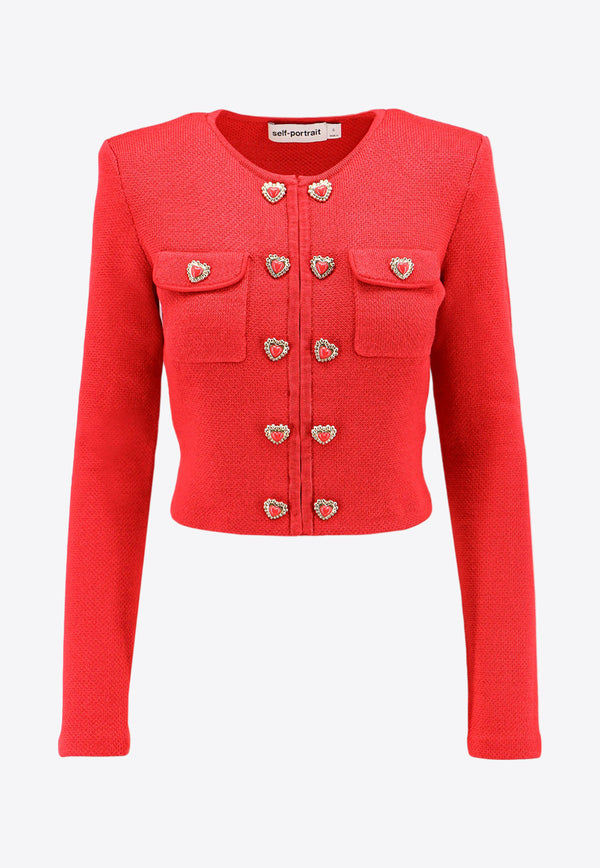 Self-Portrait Heart-Button Knitted Cardigan Red AW24083SJR_RED