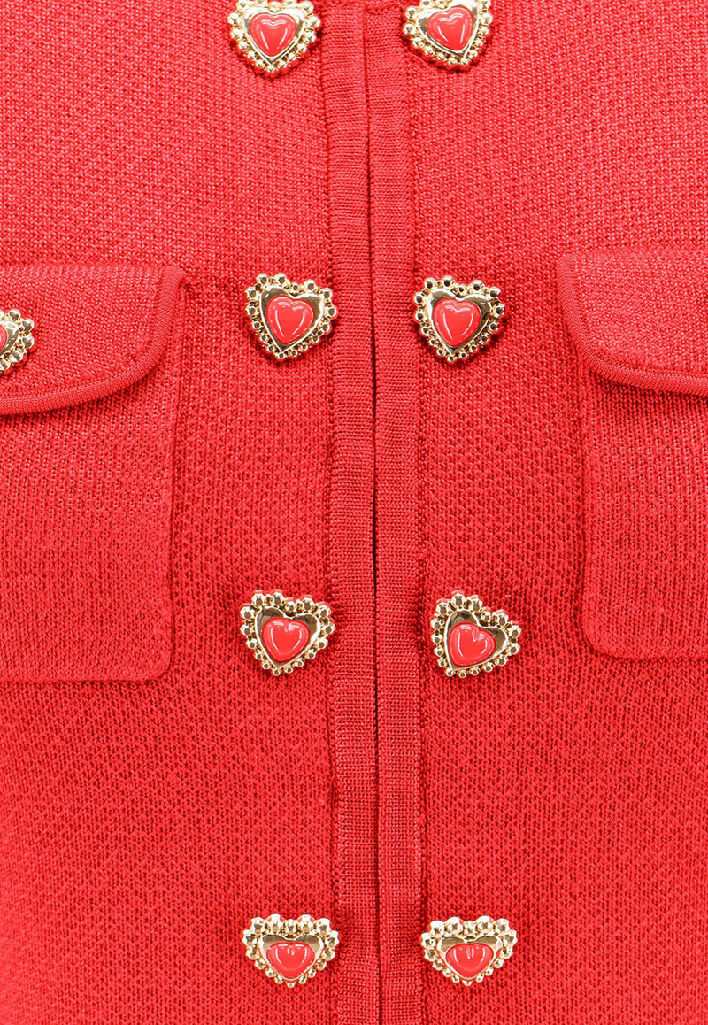 Self-Portrait Heart-Button Knitted Cardigan Red AW24083SJR_RED