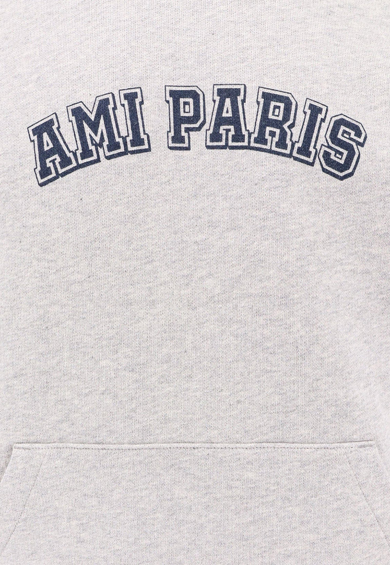 AMI PARIS Logo Patch Hooded Sweatshirt Gray USW247730_0951