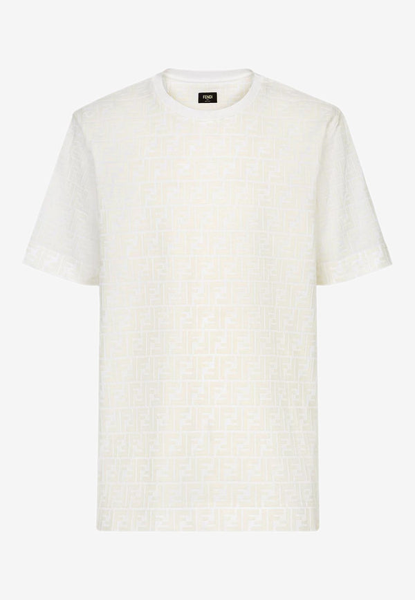 Fendi FF Jacquard Crewneck T-shirt White FY0936A7D5_F0GF7