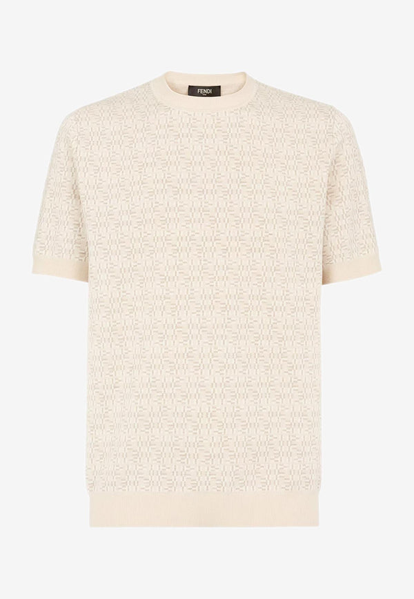 Fendi FF Labyrinth Wool Knit T-shirt Beige FZY443ASH0_F0GQK