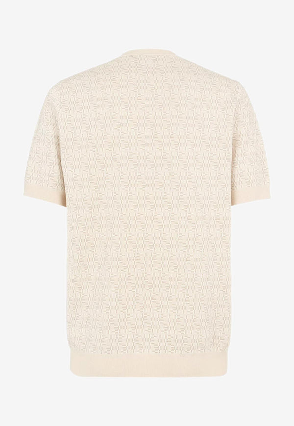 Fendi FF Labyrinth Wool Knit T-shirt Beige FZY443ASH0_F0GQK