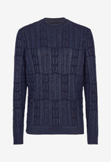 Fendi Cable Knit FF Jacquard Sweater Blue FZX091ASGO_F0H5A