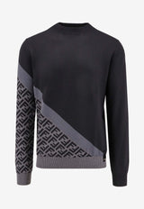 Fendi Diagonal Logo Wool Sweater Black FZX091AQKW_F0QA1