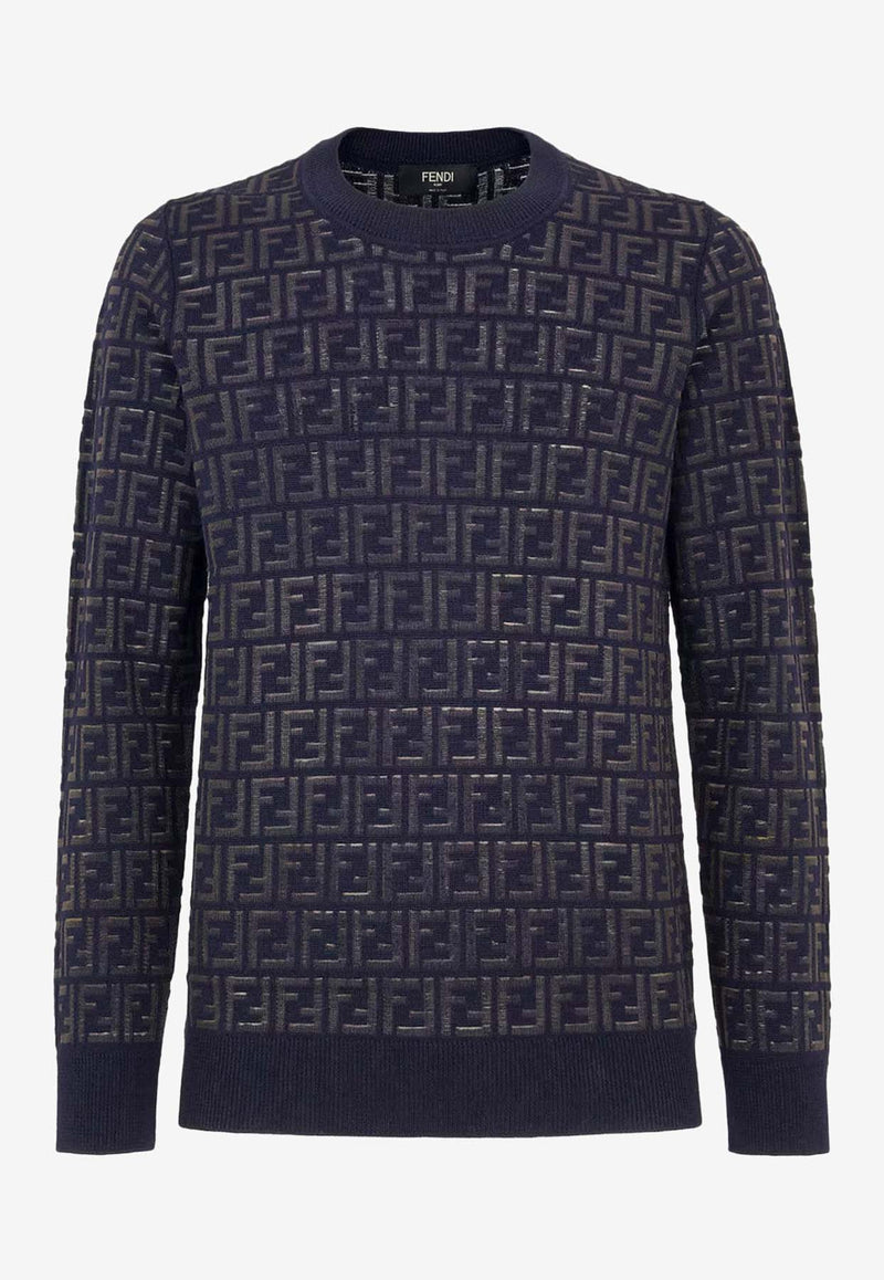 Fendi FF Monogram Wool Sweater Blue FZY063AAUQ_F03LQ