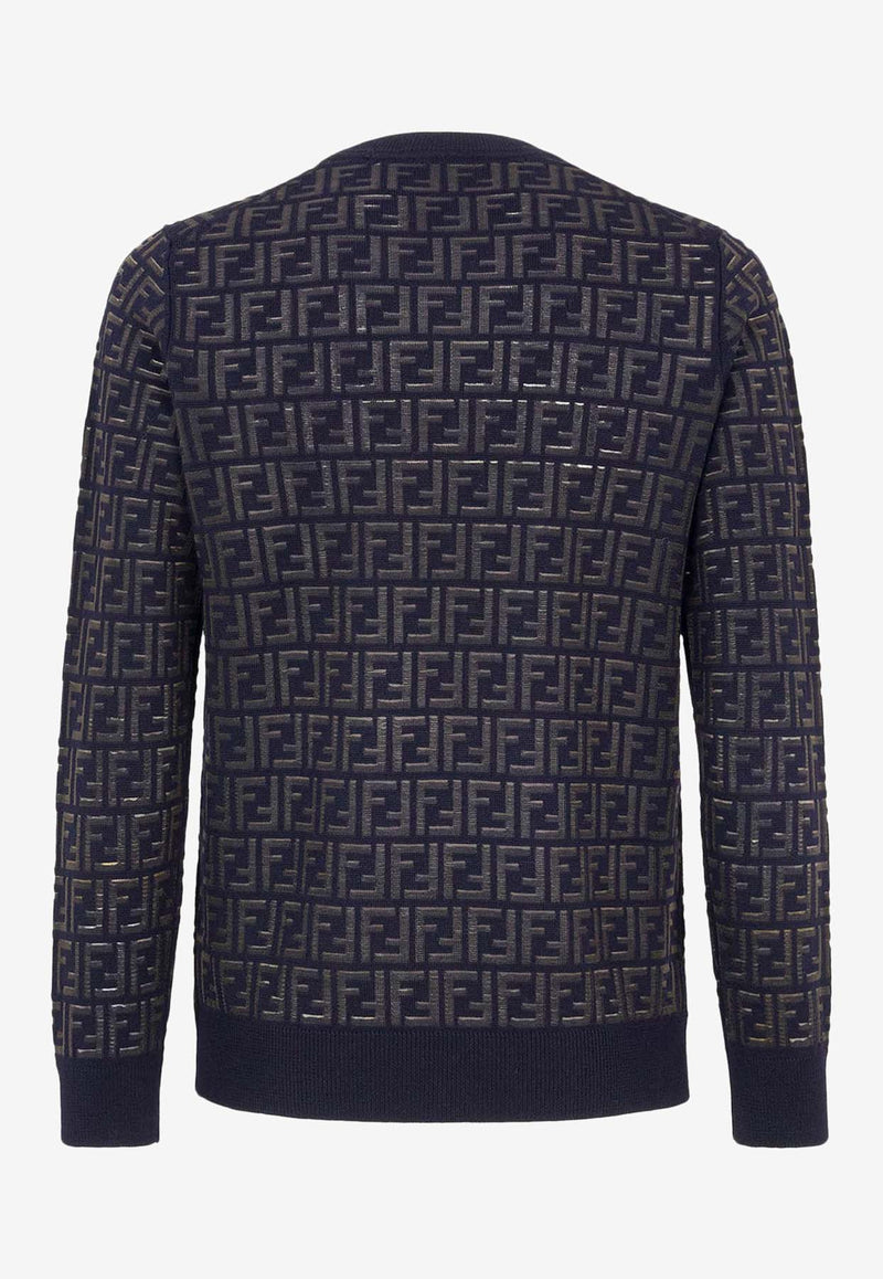 Fendi FF Monogram Wool Sweater Blue FZY063AAUQ_F03LQ