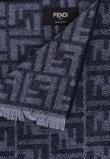 Fendi FF Jacquard Frayed Wool Scarf  Blue FXS830AS6L_F1Q3B