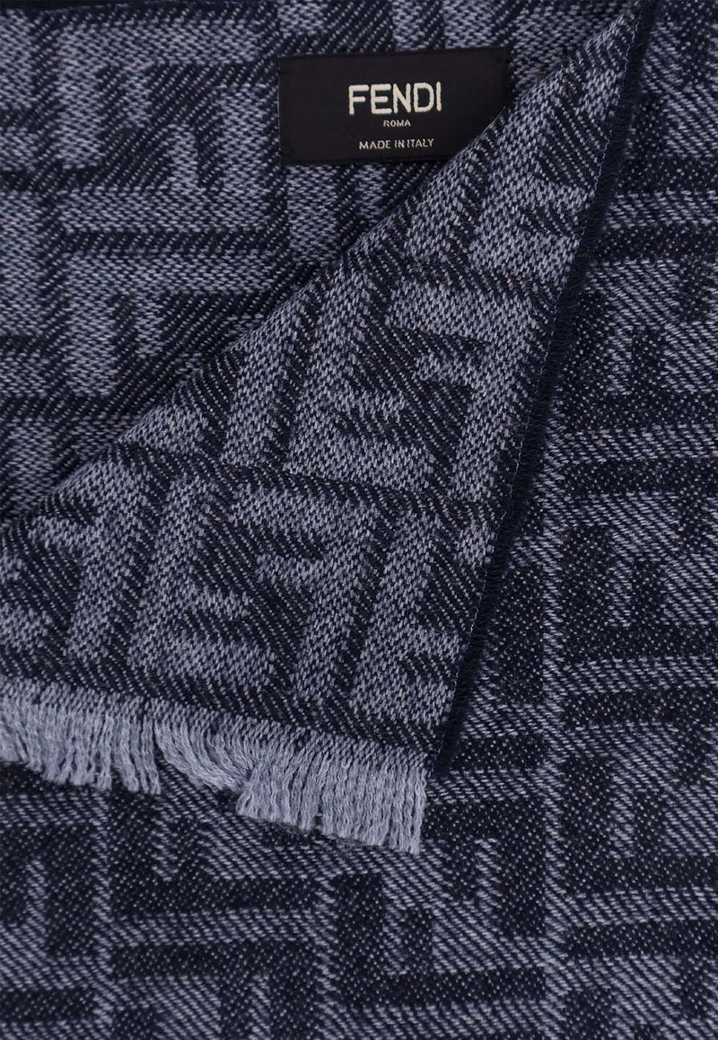 Fendi FF Jacquard Frayed Wool Scarf  Blue FXS830AS6L_F1Q3B