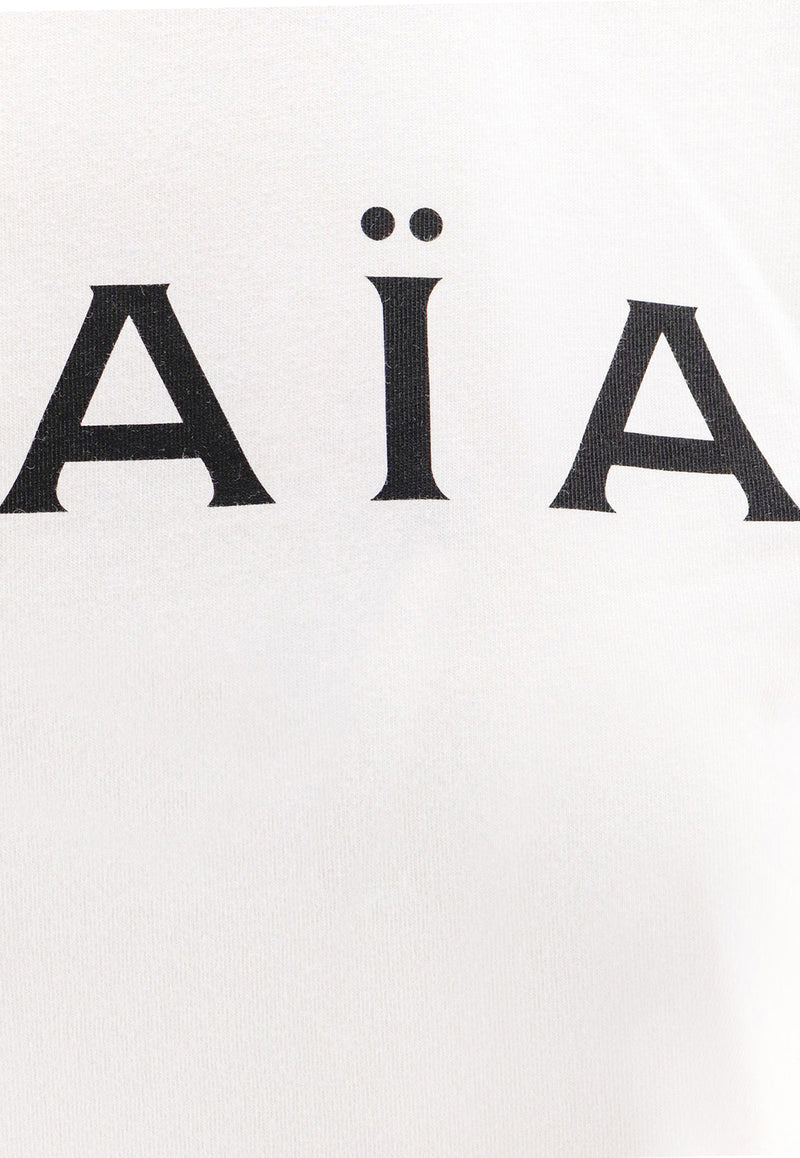 Alaïa Logo Print Crewneck T-shirt White AA9H04576J010_009