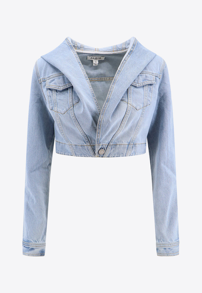 Alaïa Hooded Denim Cropped Jacket Blue AA9V03066T587_508