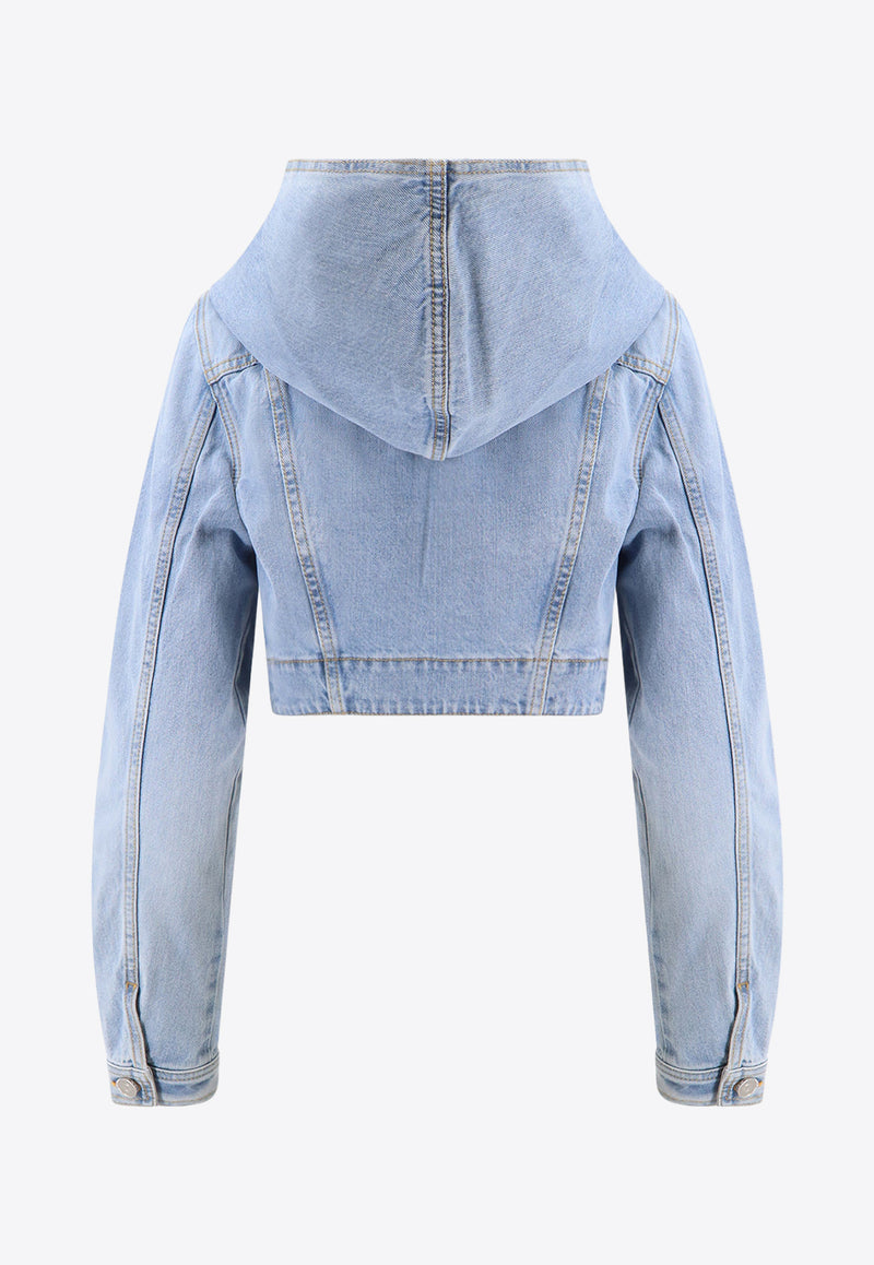 Alaïa Hooded Denim Cropped Jacket Blue AA9V03066T587_508