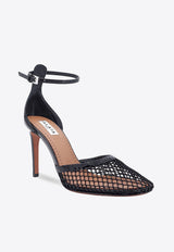 Alaïa 90 Fishnet Leather Pumps Black AA3E049TK007_999