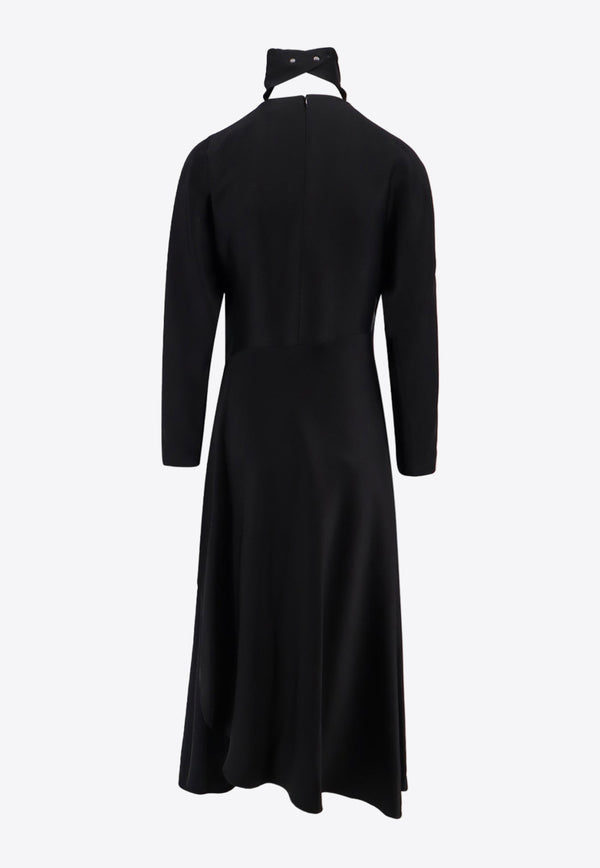 Alaïa Asymmetrical Satin Midi Dress Black AA9R13896T623_995