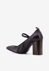 Lemaire 85 Mary Jane Leather Pumps Dark Brown FO0137LL0115_BR490