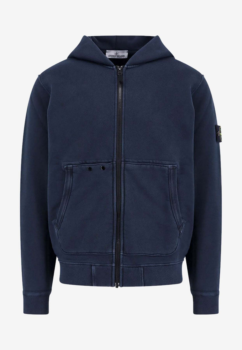 Stone Island Logo Patch Zip-Up Hoodie Blue 811563341_V0120