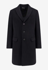 ZEGNA Single-Breasted Long Coat in Wool Blend Black 898707A84GJ3G0_001