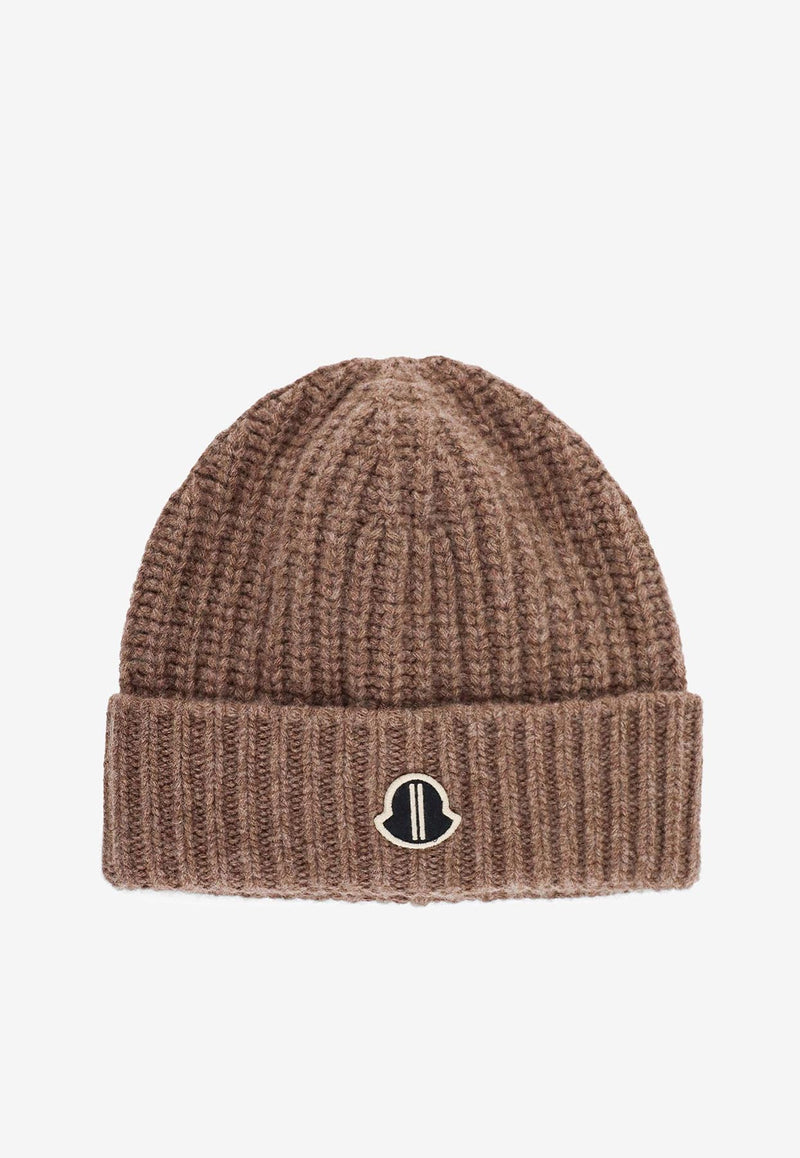 Moncler + Rick Owens Logo Patch Wool-Blend Beanie Brown MU02D3B01_25X