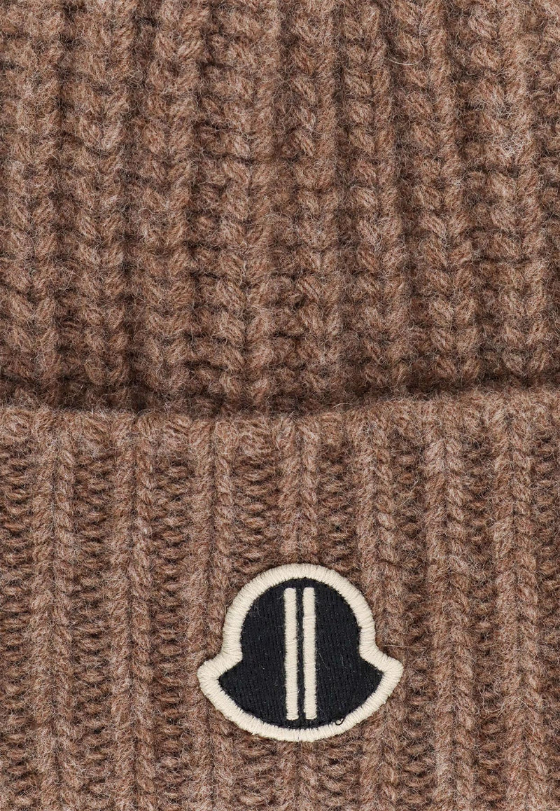 Moncler + Rick Owens Logo Patch Wool-Blend Beanie Brown MU02D3B01_25X