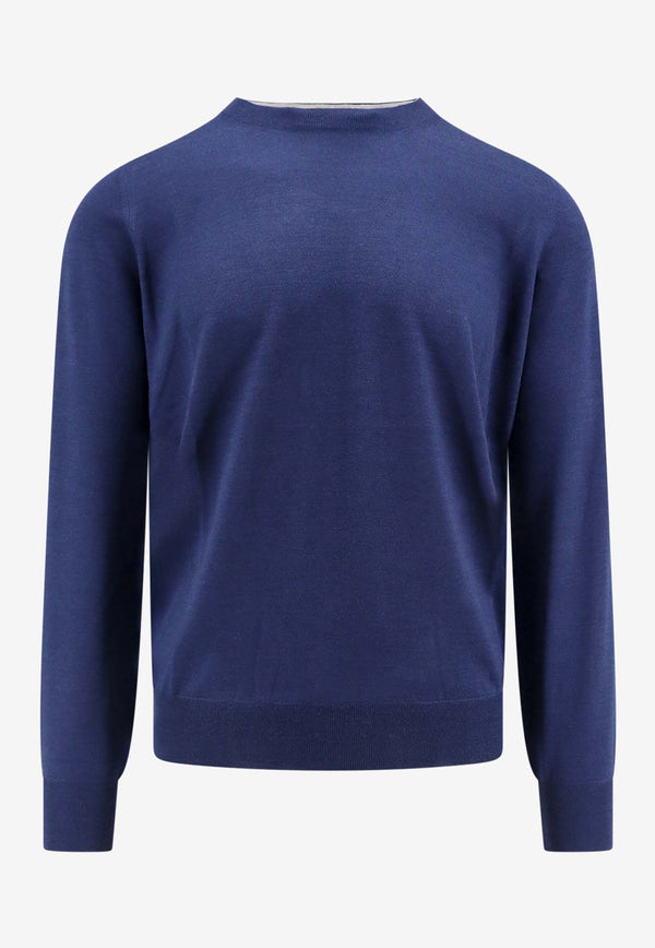 Brunello Cucinelli Wool-Blend Crewneck Sweater Blue M2400100_COK52