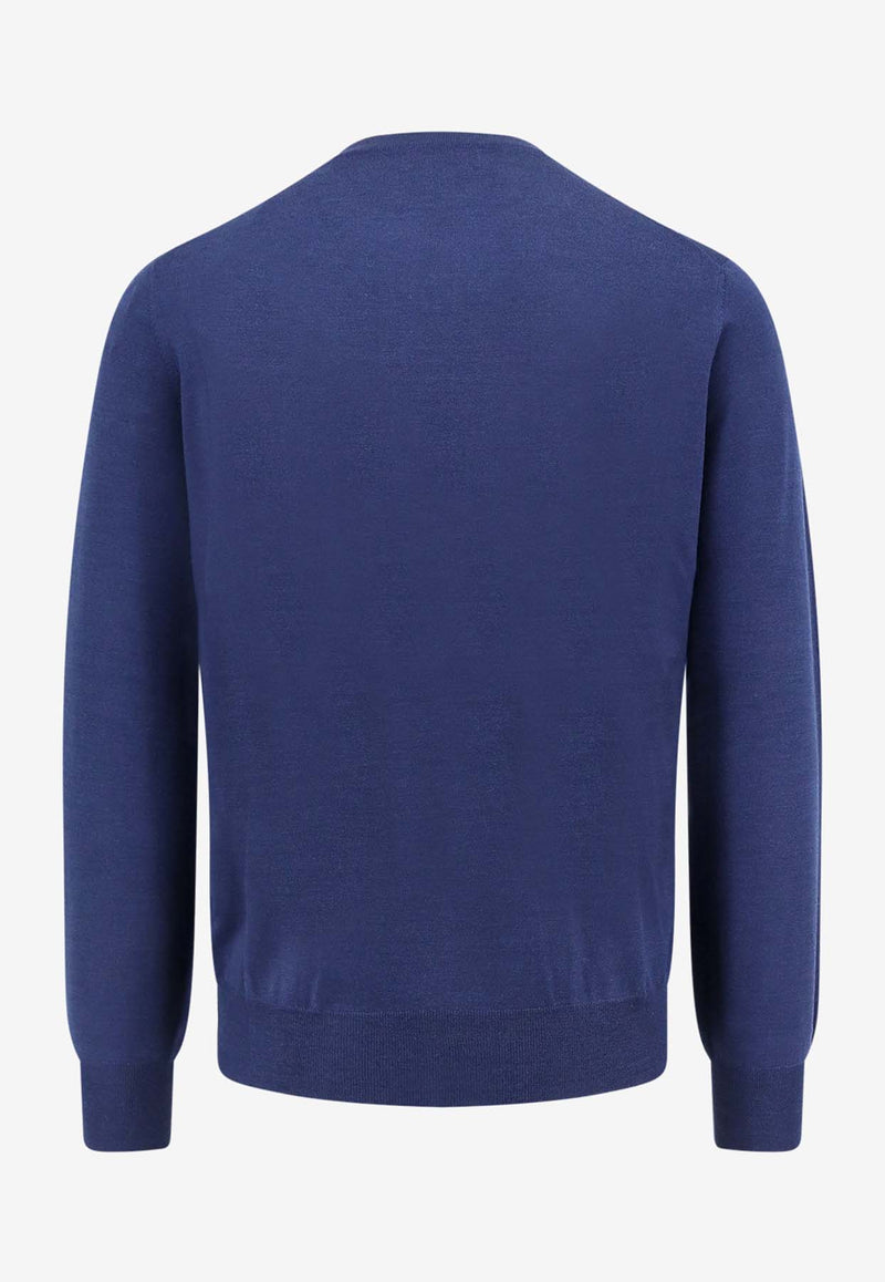 Brunello Cucinelli Wool-Blend Crewneck Sweater Blue M2400100_COK52