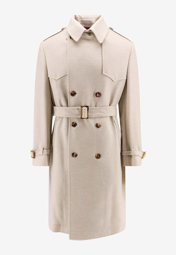 Brunello Cucinelli Double-Breasted Belted Trench Coat Beige MY4429140_CCO74