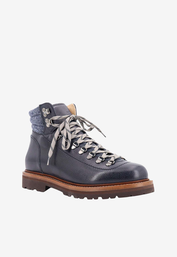 Brunello Cucinelli Leather Mountain Boots Blue MZUNBES890_COA71