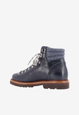 Brunello Cucinelli Leather Mountain Boots Blue MZUNBES890_COA71