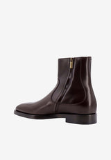 Brunello Cucinelli Round-Toe Leather Ankle Boot Brown MZUFAPV716_C7431