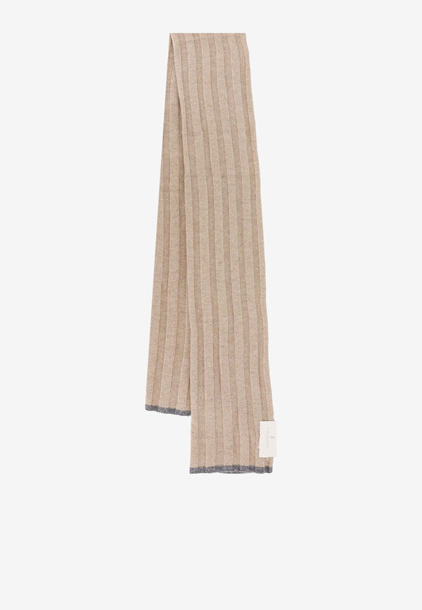 Brunello Cucinelli Rib Knit Cashmere Scarf Beige M2240819_CCQ23