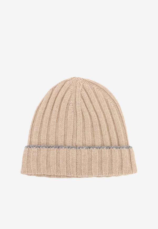 Brunello Cucinelli Rib Knit Cashmere Beanie Beige M2240900_CCQ23