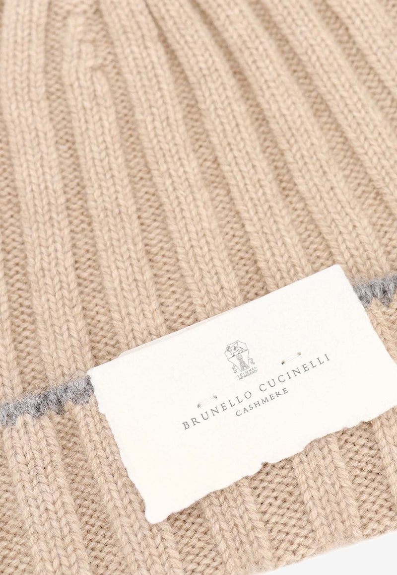 Brunello Cucinelli Rib Knit Cashmere Beanie Beige M2240900_CCQ23