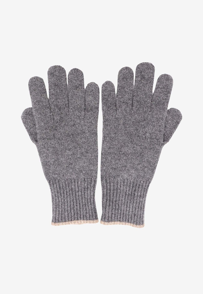 Brunello Cucinelli Rib Knit Cashmere Gloves Gray M2293118_CO218