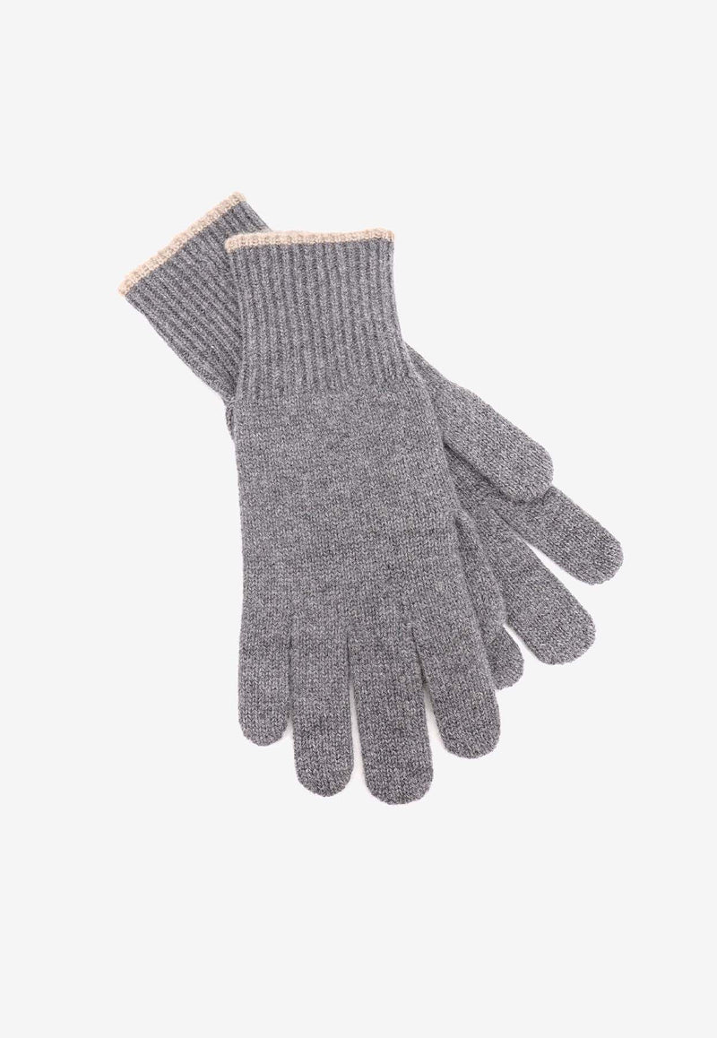 Brunello Cucinelli Rib Knit Cashmere Gloves Gray M2293118_CO218