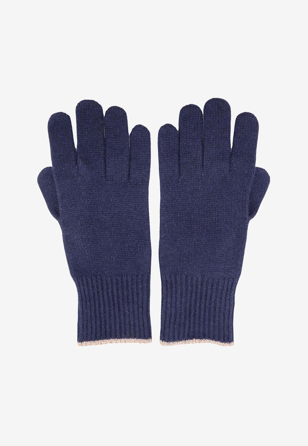 Brunello Cucinelli Rib Knit Cashmere Gloves Blue M2293118_CU715