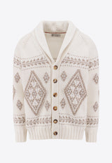 Brunello Cucinelli Cashmere Geometric Motif Cardigan Beige MA2301416_CII73