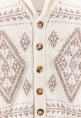 Brunello Cucinelli Cashmere Geometric Motif Cardigan Beige MA2301416_CII73