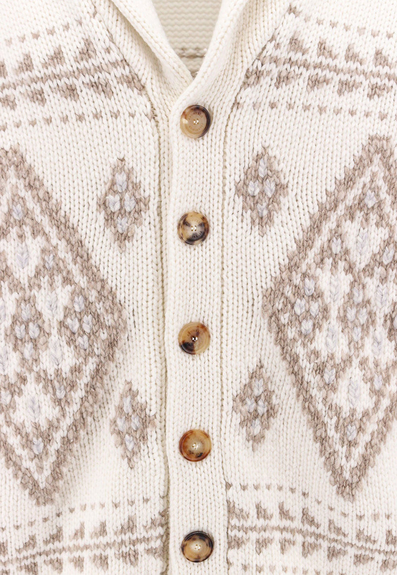 Brunello Cucinelli Cashmere Geometric Motif Cardigan Beige MA2301416_CII73