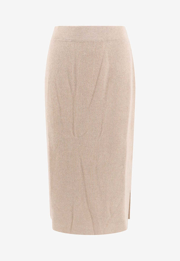 Brunello Cucinelli Ribbed Knit Midi Skirt Beige M16129389_C9504