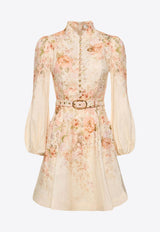 Zimmermann Illustration Floral Buttoned Mini Dress Beige 9142DF241_CRMROFL