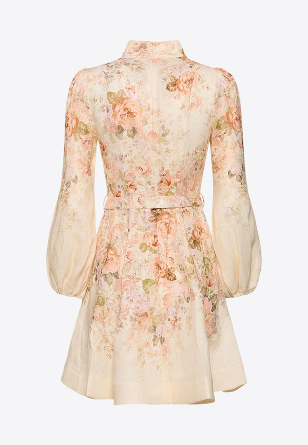 Zimmermann Illustration Floral Buttoned Mini Dress Beige 9142DF241_CRMROFL