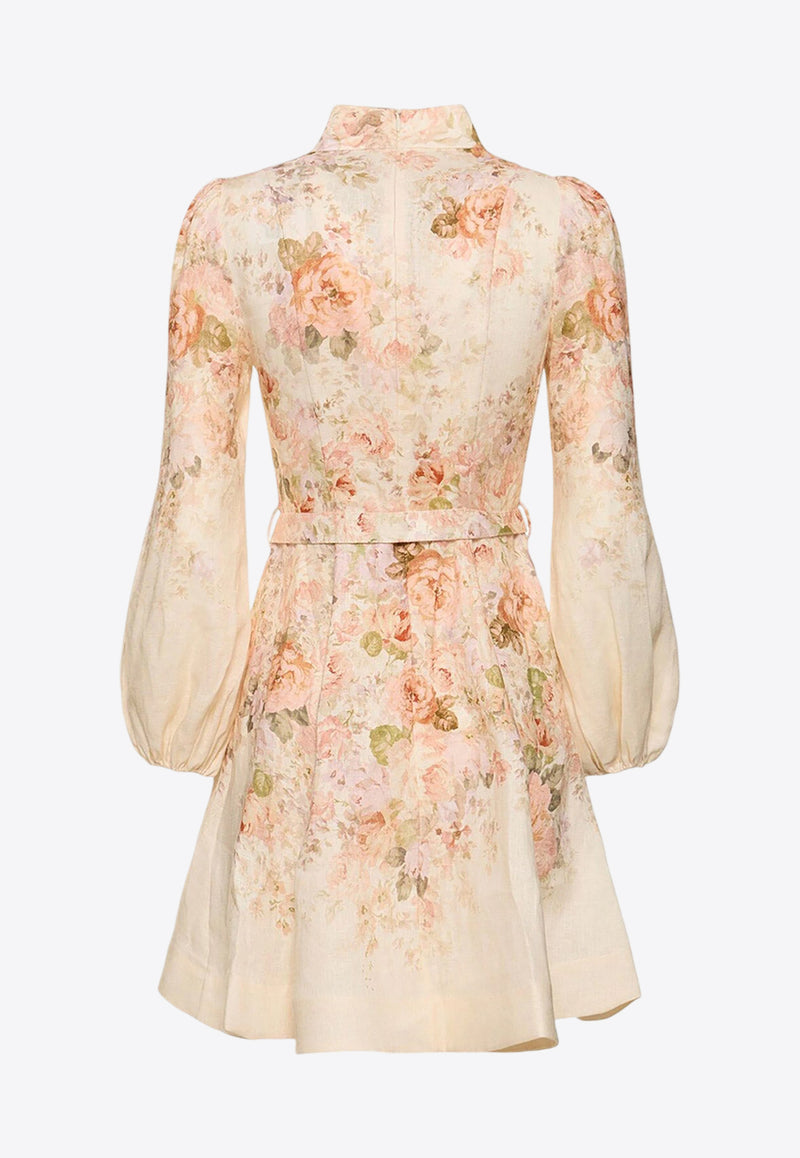 Zimmermann Illustration Floral Buttoned Mini Dress Beige 9142DF241_CRMROFL