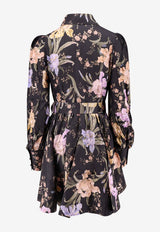 Zimmermann Eden Belted Floral Silk Dress Black 8074DF242_IRSSHBT