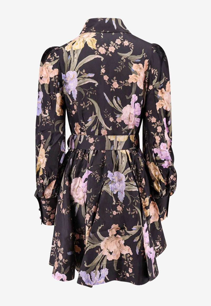 Zimmermann Eden Belted Floral Silk Dress Black 8074DF242_IRSSHBT