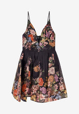 Zimmermann Pavilion V-neck Floral Mini Dress Black 0816DF243_BLKMLFL