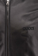 Gucci Logo Embroidered Leather Bomber Jacket Black 793726XNA3M_1060