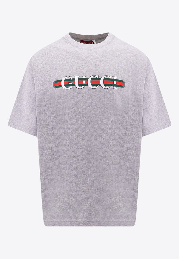 Gucci Web-Band Print Crewneck T-shirt Gray 784361XJGM9_1230